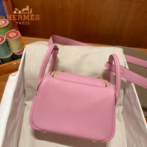 HERMES  粉色   原單半手縫Mini Lindy 19cm 進口TC皮