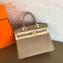 HERMES 原單  风衣灰   鉑金包Brikin 30cm 進口togo皮  蜜蠟線 全鋼鍍K金五金