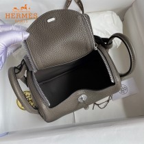 HERMES  锡器灰  原單半手縫Mini Lindy 19cm 進口TC皮