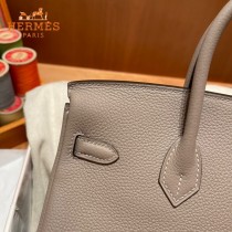 HERMES  沥青灰   原單 鉑金包Brikin 25cm 進口togo皮  蜜蠟線 全鋼鍍K金五金