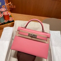 HERMES   奶昔粉   原單 Mini Kelly 二代  Epsom掌紋皮