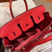 HERMES  红色   原單 鉑金包Brikin 25cm 進口togo皮  蜜蠟線 全鋼鍍K金五金