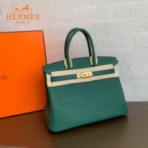 HERMES 原單  丛林绿   鉑金包Brikin 30cm 進口togo皮  蜜蠟線 全鋼鍍K金五金