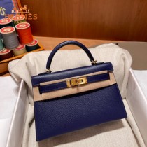 HERMES   宝石蓝   原單 Mini Kelly 二代  Epsom掌紋皮