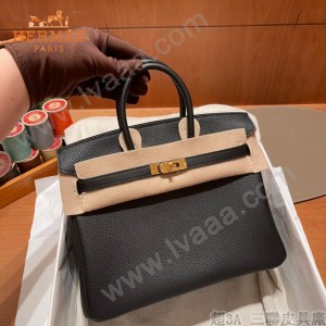 HERMES  黑色   原單 鉑金包Brikin 25cm 進口togo皮  蜜蠟線 全鋼鍍K金五金