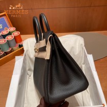 HERMES  黑色   原單 鉑金包Brikin 25cm 進口togo皮  蜜蠟線 全鋼鍍K金五金