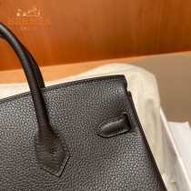 HERMES  黑色   原單 鉑金包Brikin 25cm 進口togo皮  蜜蠟線 全鋼鍍K金五金