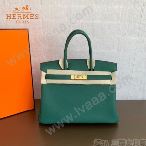 HERMES 原單  丛林绿   鉑金包Brikin 30cm 進口togo皮  蜜蠟線 全鋼鍍K金五金