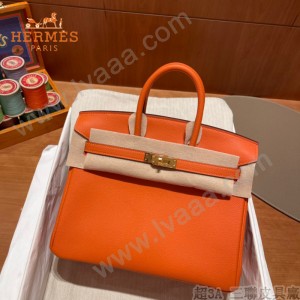 HERMES  橙色   原單 鉑金包Brikin 25cm 進口togo皮  蜜蠟線 全鋼鍍K金五金