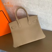 HERMES 原單  风衣灰   鉑金包Brikin 30cm 進口togo皮  蜜蠟線 全鋼鍍K金五金