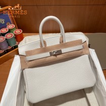 HERMES  纯白   原單 鉑金包Brikin 25cm 進口togo皮  蜜蠟線 全鋼鍍K金五金