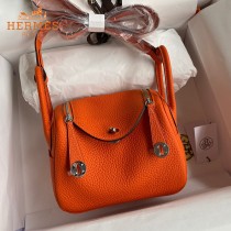 HERMES  橙色   原單半手縫Mini Lindy 19cm 進口TC皮