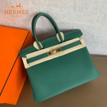 HERMES 原單  丛林绿   鉑金包Brikin 30cm 進口togo皮  蜜蠟線 全鋼鍍K金五金