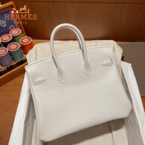 HERMES  纯白   原單 鉑金包Brikin 25cm 進口togo皮  蜜蠟線 全鋼鍍K金五金