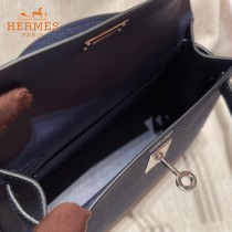 HERMES   宝石蓝   原單 Mini Kelly 二代  Epsom掌紋皮