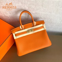 HERMES 原單  经典橙   鉑金包Brikin 30cm 進口togo皮  蜜蠟線 全鋼鍍K金五金