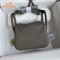 HERMES  锡器灰  原單半手縫Mini Lindy 19cm 進口TC皮