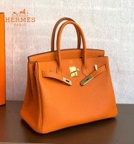 HERMES 原單  经典橙   鉑金包Brikin 30cm 進口togo皮  蜜蠟線 全鋼鍍K金五金