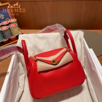 HERMES  大红   原單半手縫Mini Lindy 19cm 進口TC皮