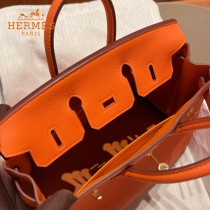 HERMES  橙色   原單 鉑金包Brikin 25cm 進口togo皮  蜜蠟線 全鋼鍍K金五金