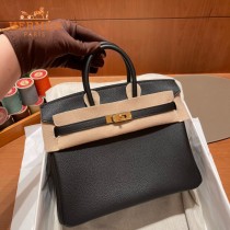 HERMES  黑色   原單 鉑金包Brikin 25cm 進口togo皮  蜜蠟線 全鋼鍍K金五金