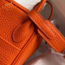 HERMES  橙色   原單半手縫Mini Lindy 19cm 進口TC皮