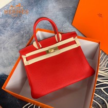 HERMES 原單  大红  鉑金包Brikin 30cm 進口togo皮  蜜蠟線 全鋼鍍K金五金