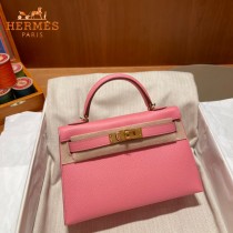 HERMES   奶昔粉   原單 Mini Kelly 二代  Epsom掌紋皮