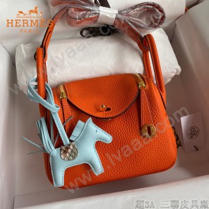 HERMES  橙色   原單半手縫Mini Lindy 19cm 進口TC皮