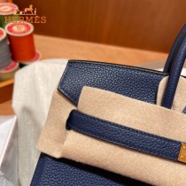 HERMES  深邃蓝   原單 鉑金包Brikin 25cm 進口togo皮  蜜蠟線 全鋼鍍K金五金