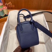 HERMES  宝石蓝   原單半手縫Mini Lindy 19cm 進口TC皮