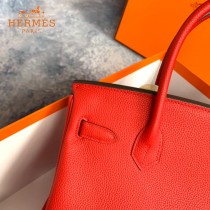 HERMES 原單  大红  鉑金包Brikin 30cm 進口togo皮  蜜蠟線 全鋼鍍K金五金