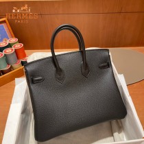 HERMES  黑色   原單 鉑金包Brikin 25cm 進口togo皮  蜜蠟線 全鋼鍍K金五金