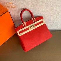 HERMES 原單  大红  鉑金包Brikin 30cm 進口togo皮  蜜蠟線 全鋼鍍K金五金