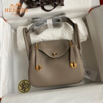 HERMES  沥青灰   原單半手縫Mini Lindy 19cm 進口TC皮