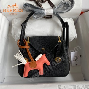 HERMES  黑色   原單半手縫Mini Lindy 19cm 進口TC皮