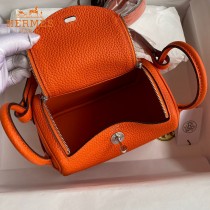 HERMES  橙色   原單半手縫Mini Lindy 19cm 進口TC皮