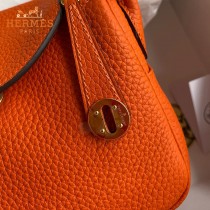 HERMES  橙色   原單半手縫Mini Lindy 19cm 進口TC皮