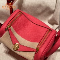 HERMES  唇膏粉   原單半手縫Mini Lindy 19cm 進口TC皮