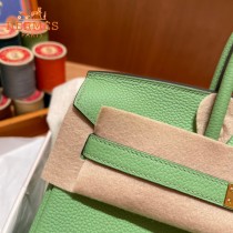 HERMES  牛油果绿   原單 鉑金包Brikin 25cm 進口togo皮  蜜蠟線 全鋼鍍K金五金