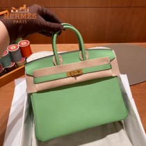 HERMES  牛油果绿   原單 鉑金包Brikin 25cm 進口togo皮  蜜蠟線 全鋼鍍K金五金