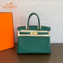 HERMES 原單  丛林绿   鉑金包Brikin 30cm 進口togo皮  蜜蠟線 全鋼鍍K金五金