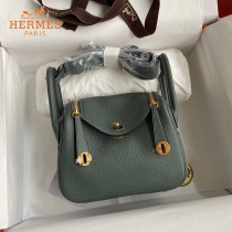 HERMES  杏仁绿   原單半手縫Mini Lindy 19cm 進口TC皮