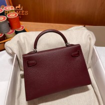 HERMES   酒红   原單 Mini Kelly 二代  Epsom掌紋皮