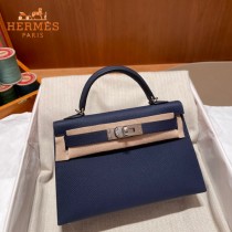 HERMES   宝石蓝   原單 Mini Kelly 二代  Epsom掌紋皮