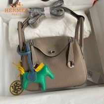 HERMES  沥青灰   原單半手縫Mini Lindy 19cm 進口TC皮