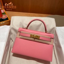 HERMES   奶昔粉   原單 Mini Kelly 二代  Epsom掌紋皮