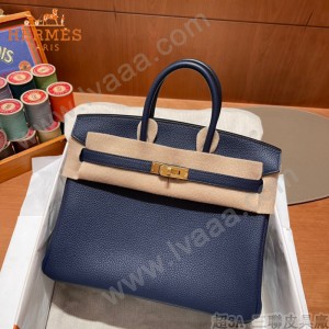 HERMES  深邃蓝   原單 鉑金包Brikin 25cm 進口togo皮  蜜蠟線 全鋼鍍K金五金