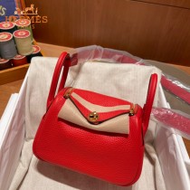 HERMES  大红   原單半手縫Mini Lindy 19cm 進口TC皮