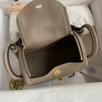 HERMES  沥青灰   原單半手縫Mini Lindy 19cm 進口TC皮